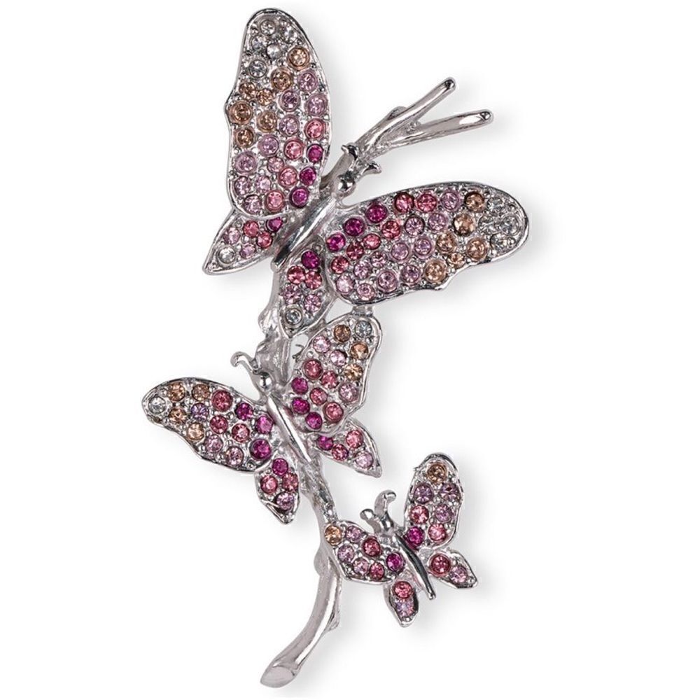 Charter Club Holiday Lane Silver-Tone Pink Pavé Triple Butterfly Pin New - Picture 1 of 3